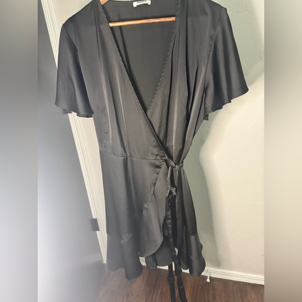Zeagoo Black‎ Satin Wrap Dress Size XXL